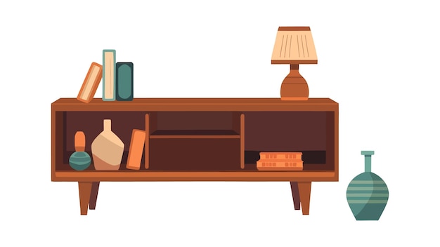 Minimalistische Holzkonsole-Tisch-Vektorillustration, isoliert auf weißem Hintergrund
