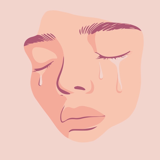 Minimalistische Illustration eines tränenreichen Gesichts Pastelltonen emotionaler Ausdruck
