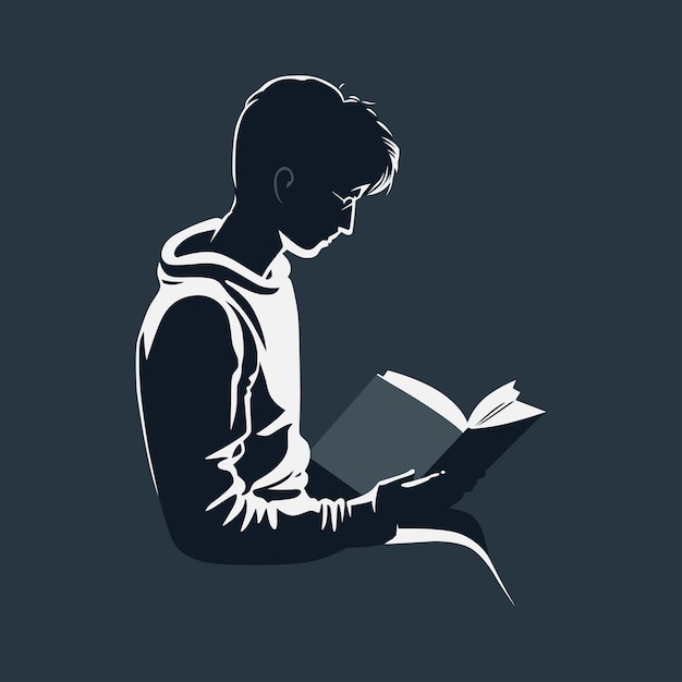 Minimalistische junge Leser-Vektor-Illustration, die ein Buch mit beiden Händen hält und aufmerksam liest