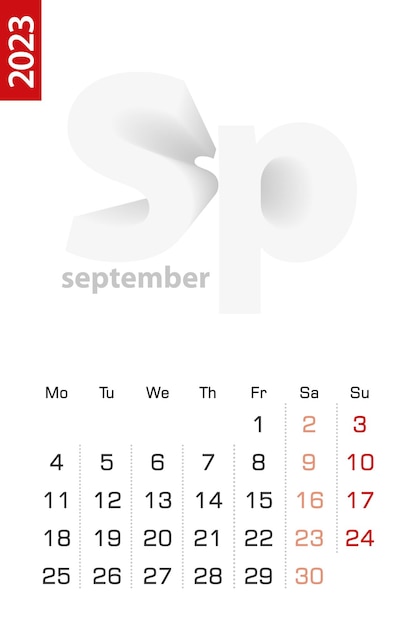 Minimalistische kalendervorlage für den vektorkalender september 2023 in englischer sprache