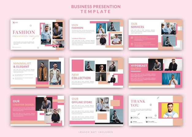 Vektor minimalistische mehrfarbige präsentationsfolie power point landing page keynote man fashion editable t