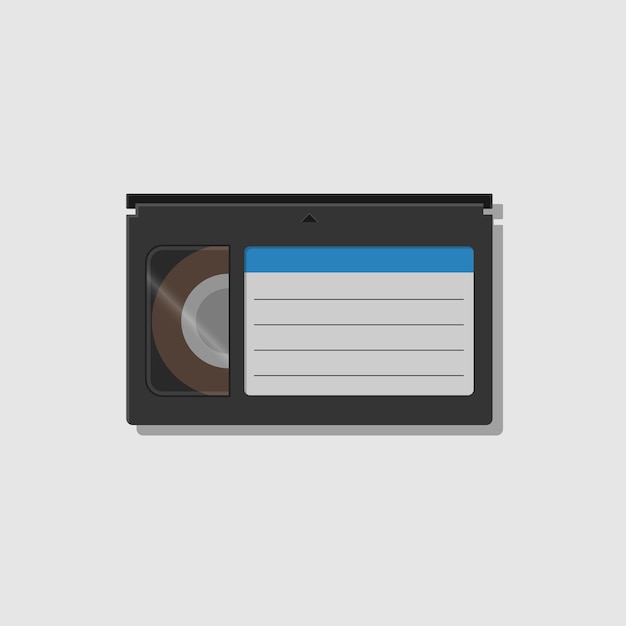 Vektor minimalistische retro-vhsc-videokassette, flache illustration, retro-tech-nostalgie-erinnerungen der 90er und 80er jahre