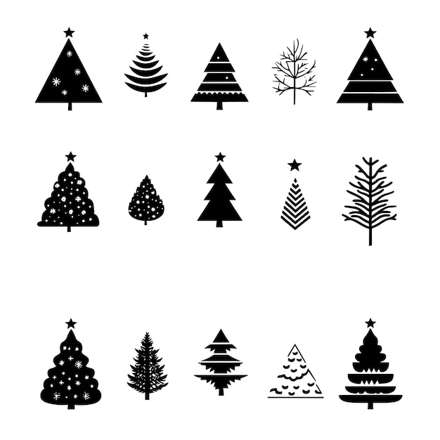 Minimalistische schwarz-weiße Weihnachtsbaum-Ikonenkollektion