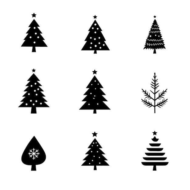 Minimalistische schwarz-weiße Weihnachtsbaum-Ikonenkollektion