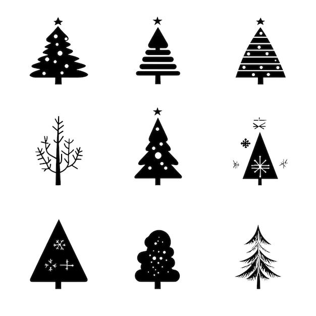 Minimalistische schwarz-weiße Weihnachtsbaum-Ikonenkollektion