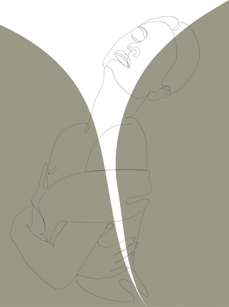 Vektor minimalistische silhouette einer frau mit langen lockigen haaren weißer hintergrund mit pastellfarben linienzeichnungi