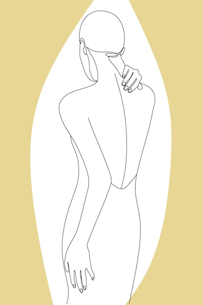 Minimalistische Silhouette einer Frau mit langen lockigen Haaren Weißer Hintergrund mit Pastellfarben Linienzeichnungi