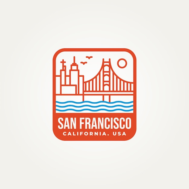 Vektor minimalistische stadt san francisco, bundesstaat kalifornien, linienkunst, ikonen, logo, vektorillustrationsdesign