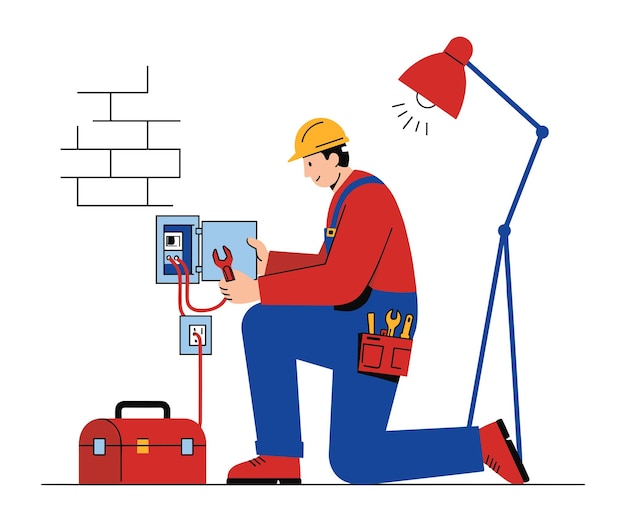 Minimalistische Vektor-Illustration für den Installationsausgang eines Elektrikers