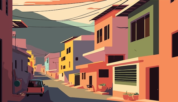 minimalistische Vektorgrafik Brasilianische Favela-Landschaft