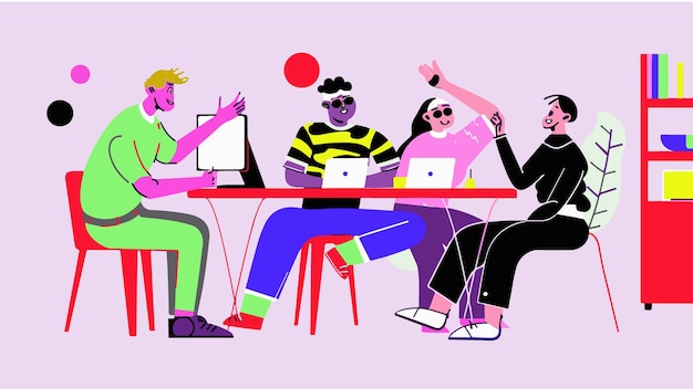 Minimalistische Vektorillustration eines Teams, das eine digitale Anwendung erstellt.