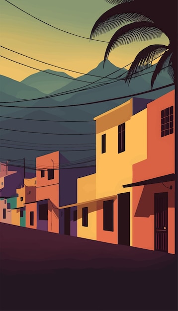 Vektor minimalistische vektorillustrationslandschaft der straßen brasilianischer favelas