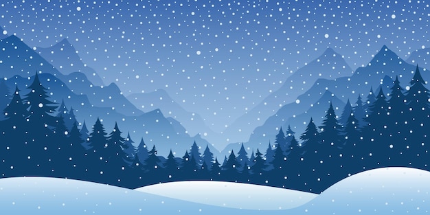 Minimalistische Winterlandschaft, Wälder und Berge, Schnee und Schneefall