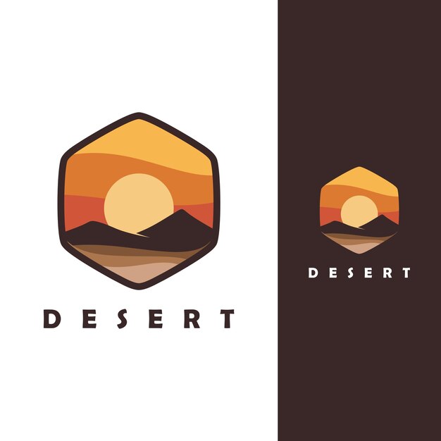 Vektor minimalistische wüste landschaftslogo-element berggipfel einfaches bergwüste sonnenuntergang-logo-design