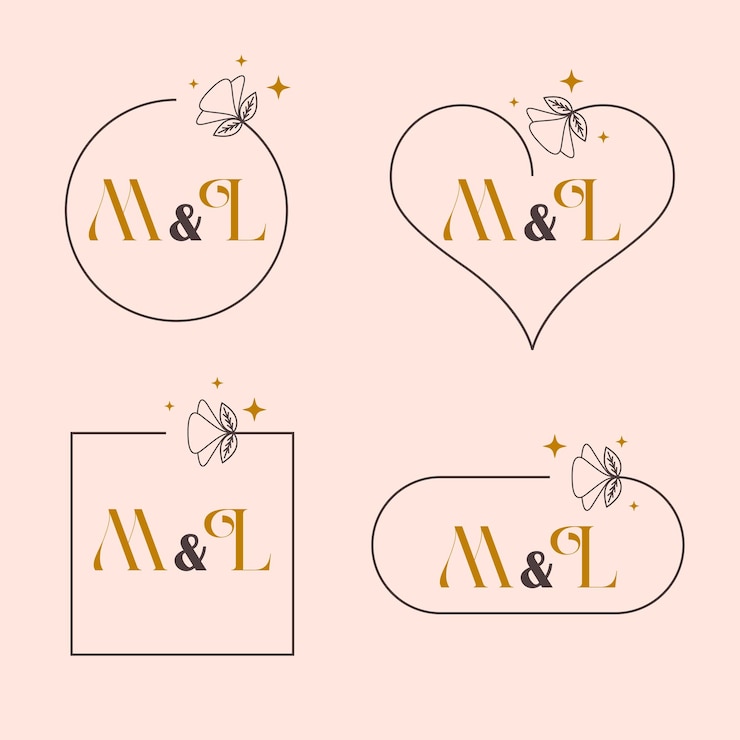 Vektor minimalistischer buchstaben m und l moderner monogramm-set