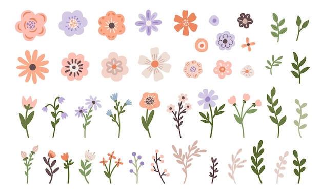 Minimalistischer frühlingsblumen-vektor-illustrationssatz