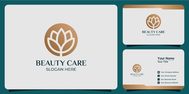 Minimalistischer linienstil schönheitsblume logo-set mit visitenkarten-branding