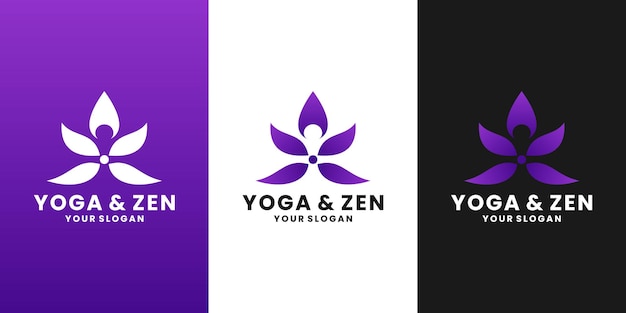 Minimalistischer yoga-logo-design-vektor mit lotus-farbverlauf