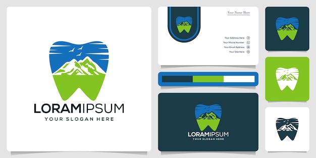 Vektor minimalistisches dental mountain logo design und visitenkarte