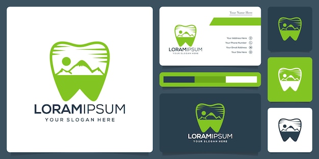 Vektor minimalistisches dental mountain logo design und visitenkarte