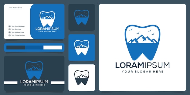 Vektor minimalistisches dental mountain logo design und visitenkarte