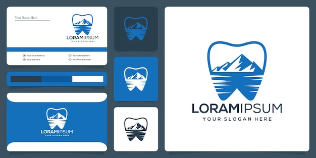 Minimalistisches dental mountain logo design und visitenkarte