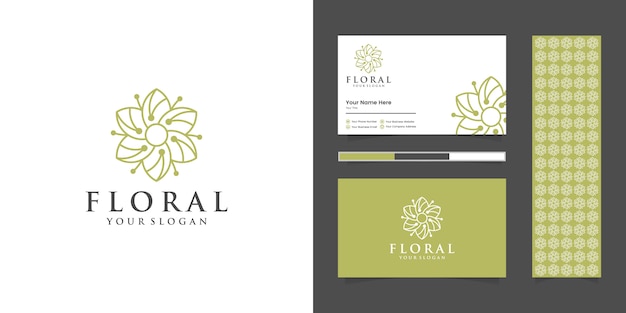 Minimalistisches elegantes blumenlogo für schönheit, kosmetik, yoga und spa. logo design visitenkarte und muster