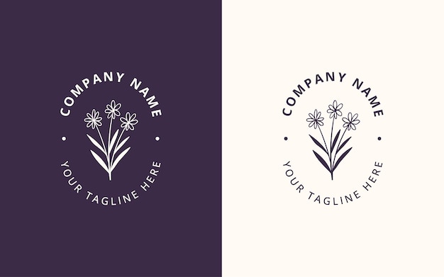 Vektor minimalistisches feminines logo mit handgezeichneter floraler botanischer logo-vorlage