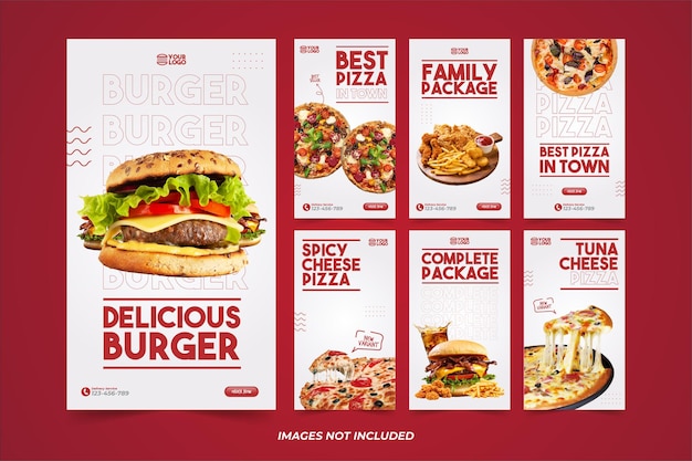 Minimalistisches Food Instagram Story Template Pack für Social Media Promotion