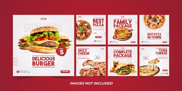 Minimalistisches Food-Instagram-Vorlagenpaket für die Werbung in sozialen Medien