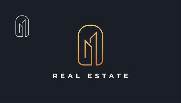 Minimalistisches gold-immobilien-logo-design mit linienstil. bau-, architektur- oder gebäudelogo-design