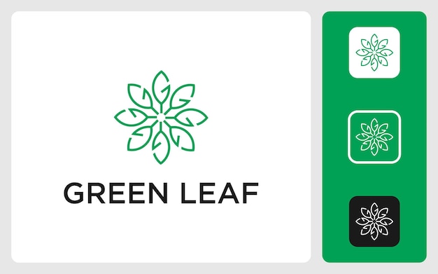 Minimalistisches premium-design-logo mit grüner blattlinie