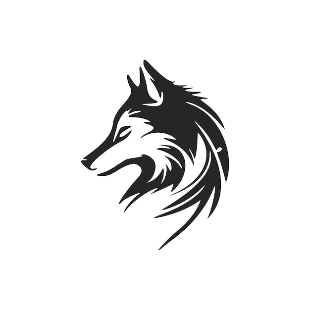 Minimalistisches Schwarz-Weiß-Vektorlogo mit dem Bild eines Wolfs