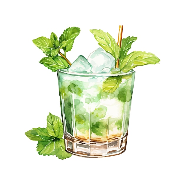 Mint julep cocktail aquarell handgezeichnete illustration drink clipart