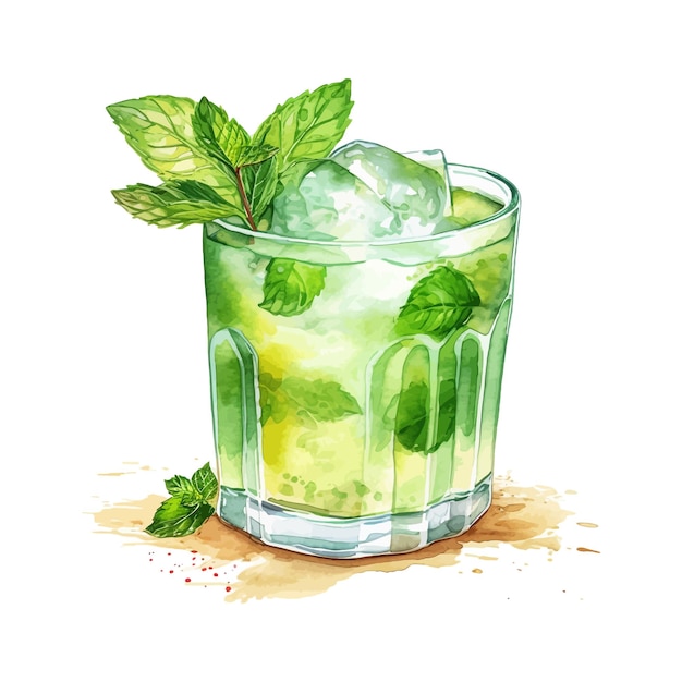 Vektor mint julep cocktail aquarell handgezeichnete illustration drink clipart