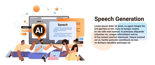 Mischen Sie Rassenleute, die in einer Computer-App mit einem KI-Helfer-Bot chatten, der digitale Kommunikation im sozialen Netzwerk und zur Sprachgenerierung ermöglicht