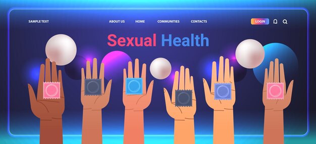 Mischrasse menschliche hände halten kondome sexuelle gesundheitserziehung verhütungsmethoden verhütungs- und fortpflanzungssystem menschliche sexualität konzept kopie raum vektor illustration