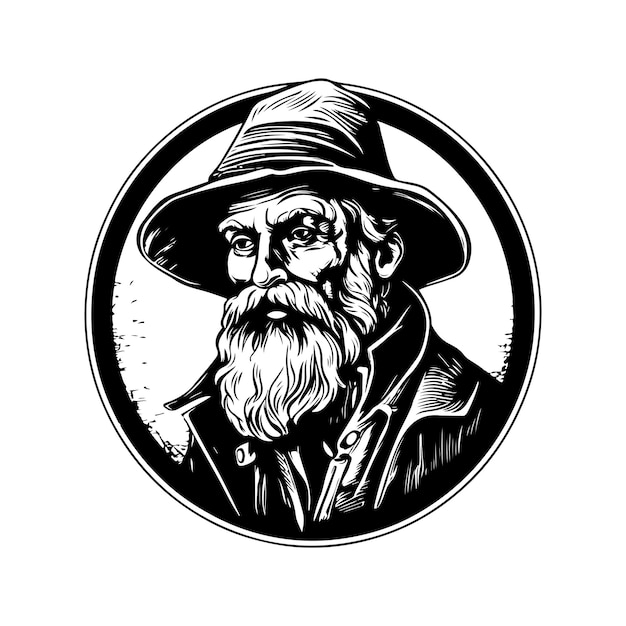 Miserable Prospector Vintage Logo Line Art Konzept Schwarz-Weiß-Farbe handgezeichnete Illustration