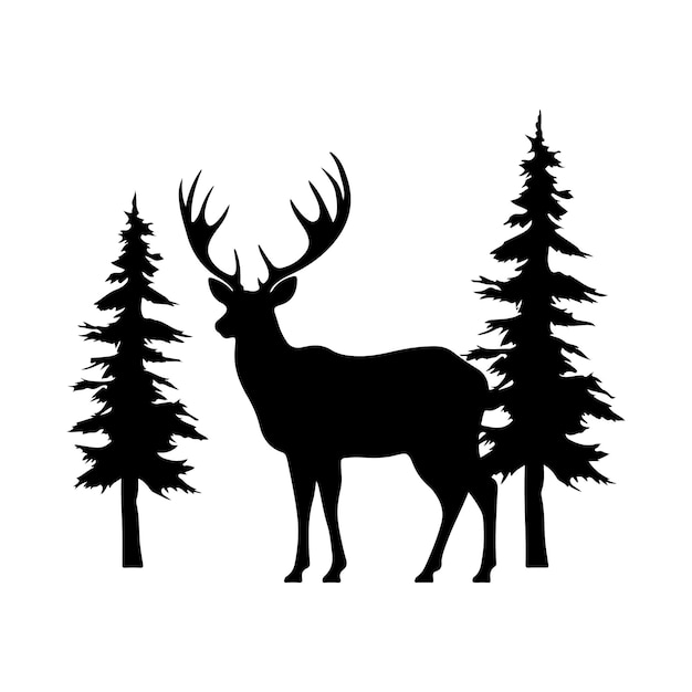 Misty wald hirsch silhouette clipart auf einem weißen hintergrund natur abenteuer stock illustration