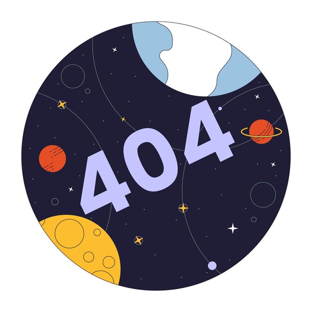 mit Planeten Universum Fehler 404 Flash-Nachricht Himmelskörper Leerer Zustand ui Design Seite nicht gefunden Popup-Cartoon-Bild Vektor flache Illustration Konzept auf weißem Hintergrund
