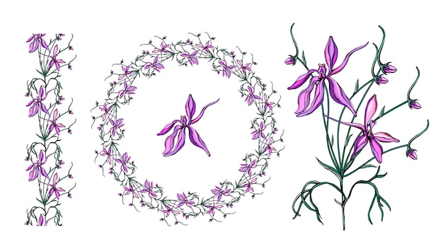 Mit zarten violetten wildblumen besetzt.