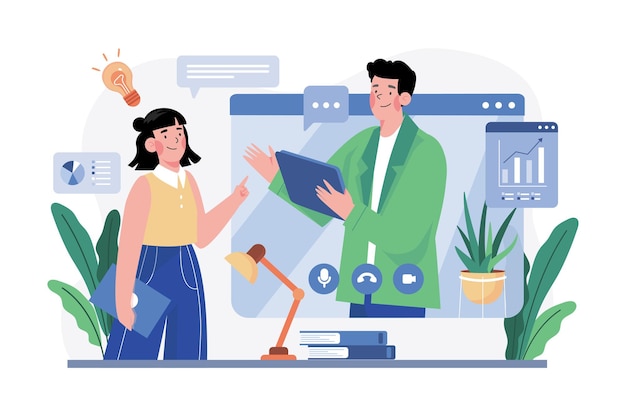 Mitarbeiter beim Online-Meeting-Illustrationskonzept