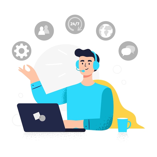 Mitarbeiter der Kundenbetreuung im Flat Design