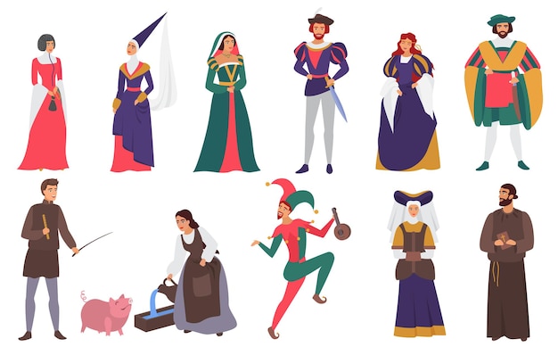 Mittelalter geschichte menschen chartakteure in kostümen gesetzt
