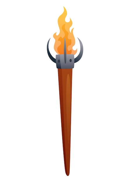 Mittelalterliche fackel mit brennendem feuer alte realistische holzfackel mit flamme vektorillustration des cartoon-spielelements