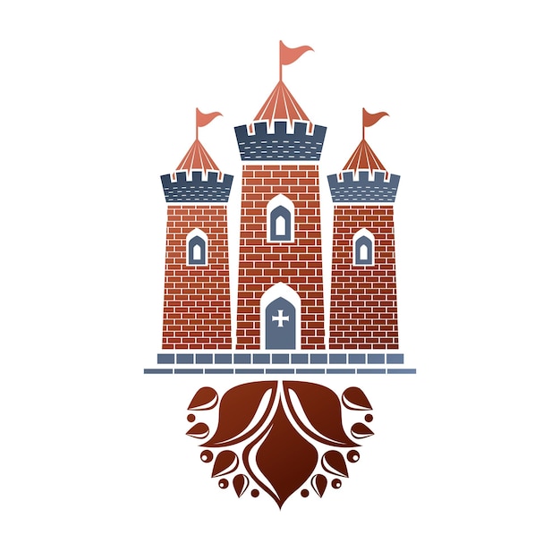 Mittelalterliche Festung dekorative isolierte Vektorillustration. Retro-Schloss-Logo im alten Stil auf weißem Hintergrund.