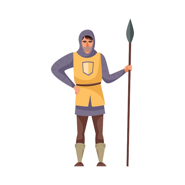 Mittelalterlicher Ritter oder Krieger mit Speer-Vektorillustration