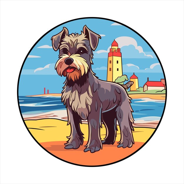 Vektor mittelschnauze hundesrasse cute cartoon kawaii charakter strand sommer tier haustier aufkleber illustration