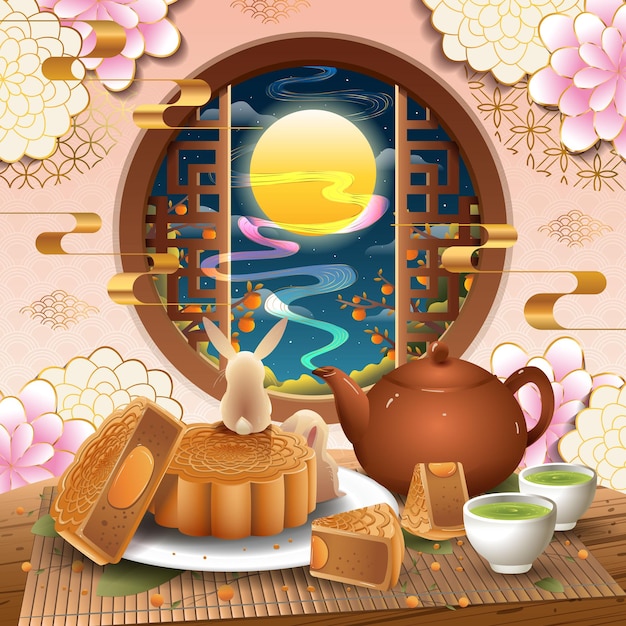 Mitten-Herbst-Festival mit Kaninchen und Mooncake-Konzept