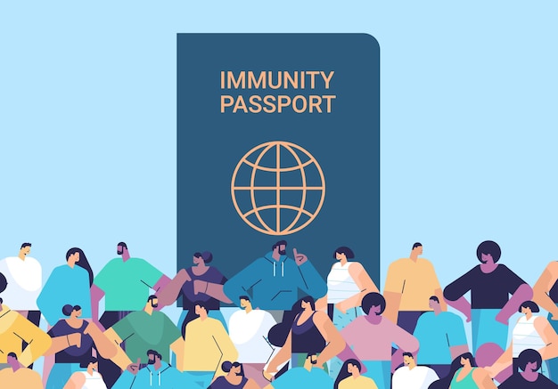 Mix race people group in der nähe des globalen immunitätspasses risikofreies covid-19-reinfektions-coronavirus-immunitätskonzept